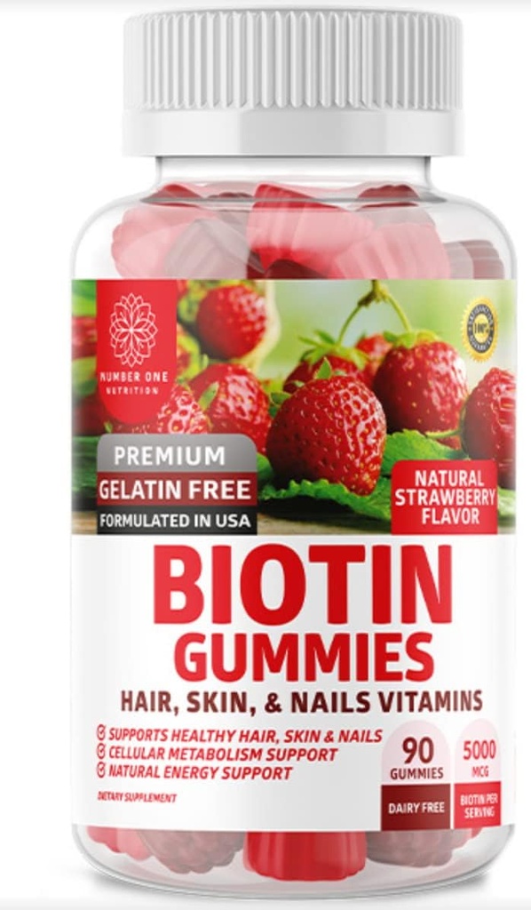 ナンバーワン栄養N1Nプレミアムビオチングミー5000mcg [高い効力、90グミ] 健康な髪のために、大人と子供のための皮膚と爪、ビーガン、非GMO、ペクチンベースの