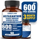 アスタキサンチン15mg + Panax Ginseng、Ginkgo Bilobaサプリメント、90ビーガンカプセル、目の健康エネルギーを促進する、心血管サポート+免疫防御と焦点