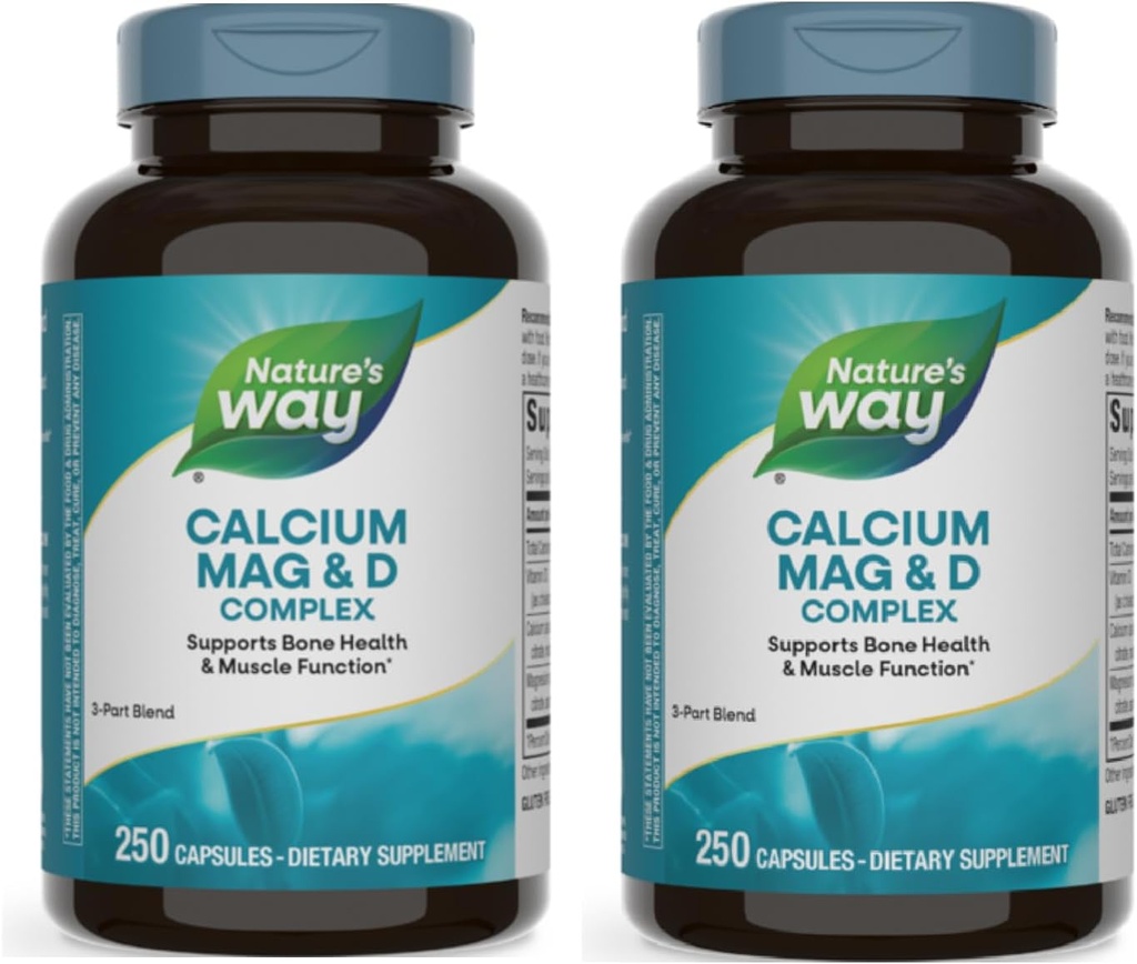 Nature's Way Calcium マグネシウム&ビタミンD3コンプレックス、健康な骨と歯、筋肉機能とリラックス*、グルテンフリー、250カプセル(パッケージ5月Vary) - 2パック