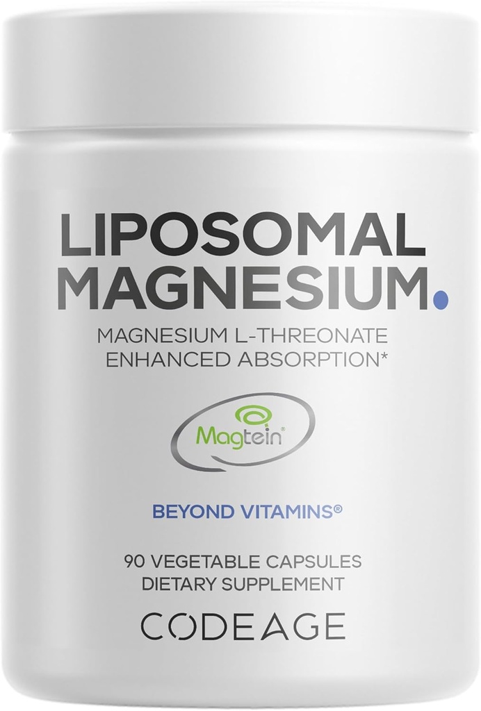Codeage Liposomal Magnesium L-Threonate Supplement, Patented Magtein Magnesium Threonate for Brain Health, Memory and Cognitive Function Support, Bioavailable, Non-GMO - 90 Capsules