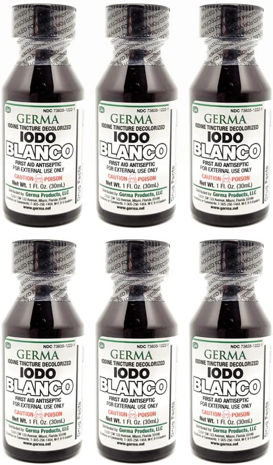Germa の白いヨウ素のチンチ。 最初のエイド防腐剤。マイナースクレープ、カット、ブルース、燃焼用。 皮の伝染を防ぎます。1つのoz。 6パック