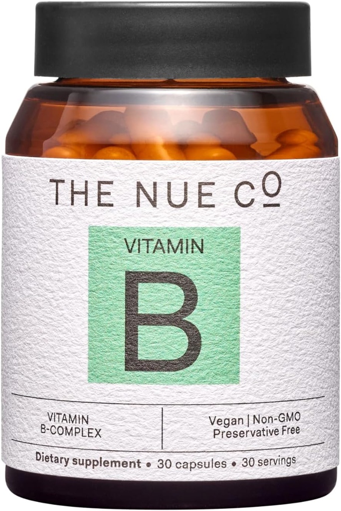 Nue Co.のビタミンBの補足、エネルギーを支えて下さい、健康な皮および毛、ビーガン、グルテンフリー、30のカプセルを促進します