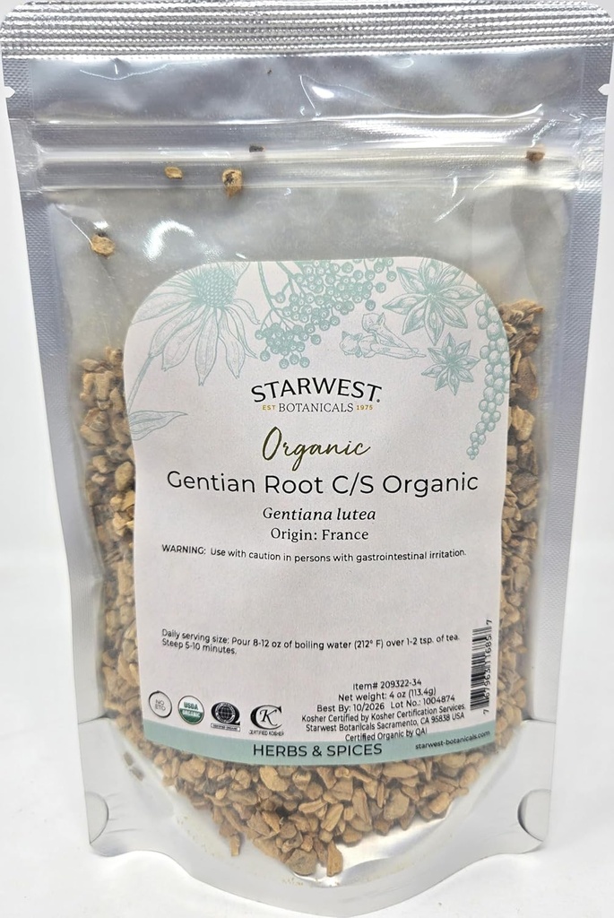 Starwest Botanicals オーガニック Gentian Root C/S, 4 Ounces
