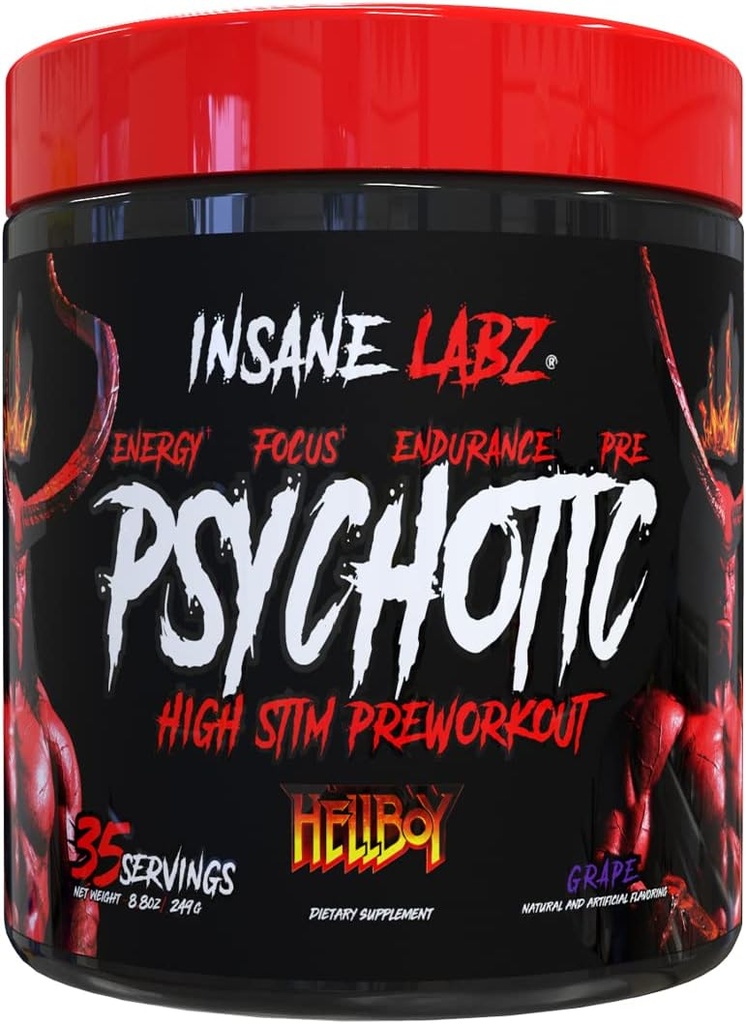 Insane Labz Hellboy Edition、高興奮剤プレワークアウトパウダー、ベータアランナイン、Lシトルリン、カフェイン、ブーストフォーカス、エネルギー、耐久性、ニトリクオキサイドレベル、35 Srvgs、グレープ