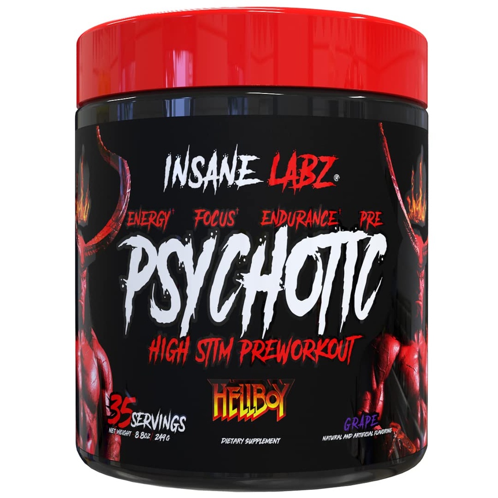 Insane Labz Hellboy Edition、高興奮剤プレワークアウトパウダー、ベータアランナイン、Lシトルリン、カフェイン、ブーストフォーカス、エネルギー、耐久性、ニトリクオキサイドレベル、35 Srvgs、グレープ