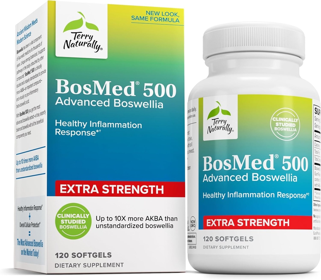 Terry Naturally BosMed 500 Extra Strength - Boswellia Serrata Extract Supplement - ヘルシーな肺のサポートのためのサプリメント - AKBAの高いレベルのハーブサプリメントフォーミュラ - 120 Softgels