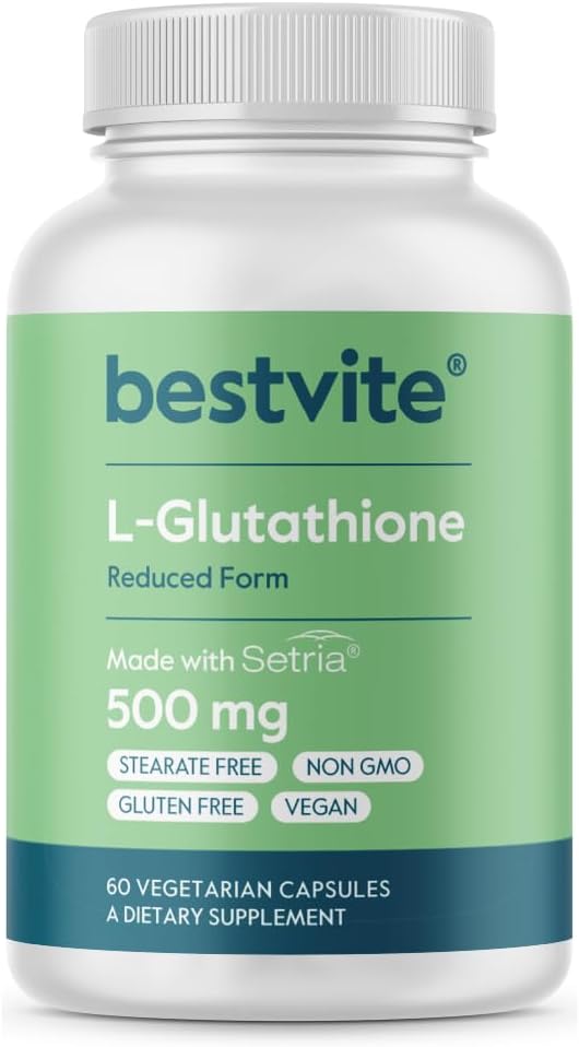 BESTVITE L-Glutathione 500mg w Setria (60 Veggie caps) - No Stearates - 完全菜食主義者のグルテンフリー - 非GMO
