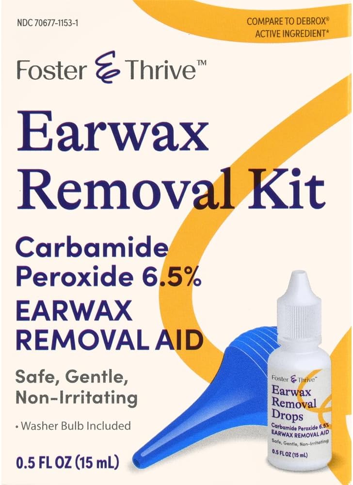 フォスター& Thrive Earwaxの取り外しのキット、柔らかく及び損失のEarwax、安全、穏やかなおよび非刺激、Carbamideの過酸化物6.0%は、低下および耳のスポイトの球根、0.5 Ozを含んでいます