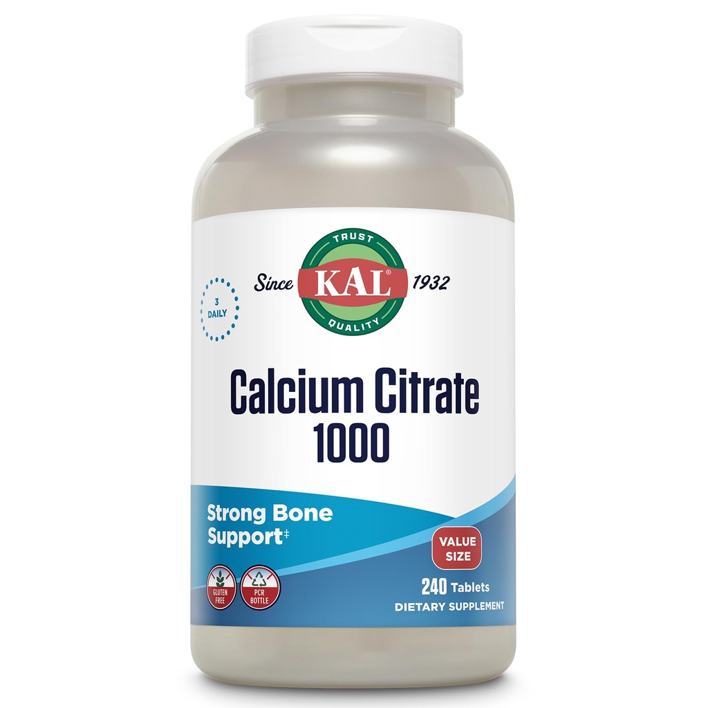 KALカルシウムは1000mg、女性と男性のためのカルシウムサプリメント、骨の健康、歯、神経、筋肉と心臓血管系サポート、グルテンフリーとラボ検証、80の給餌、240錠をシミュレートします