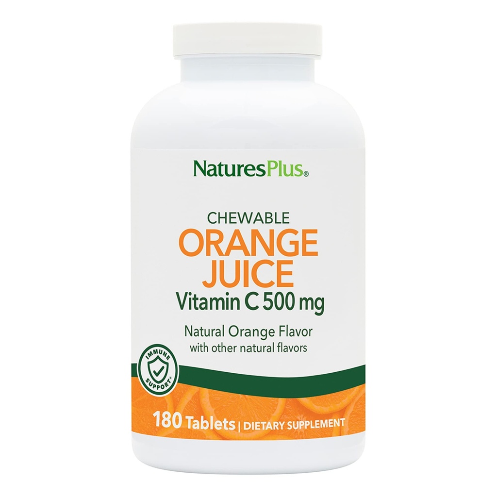 NaturesPlusオレンジジュースChewableビタミンC - 500mg、180錠 - 高効力免疫サポートサプリメント、酸化防止剤 - 胃に優しい - 野菜、グルテンフリー - 180サービング