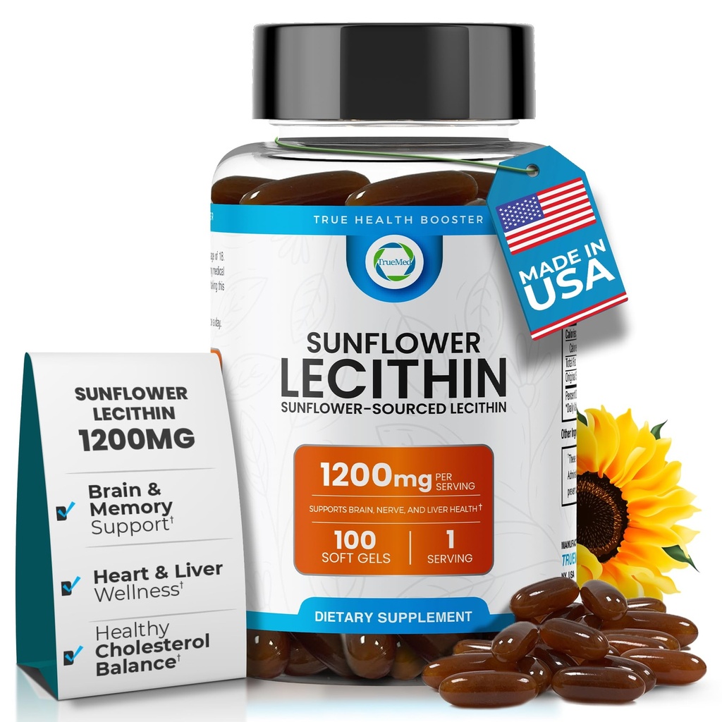 ヒマワリルシチン1200 MG 100 Softgels、100日の供給は純粋な、非GMO、大豆なし、サポート 脳、中心、神経の健康、認知機能、健康なコレステロール、高い吸収の方式を保証しました