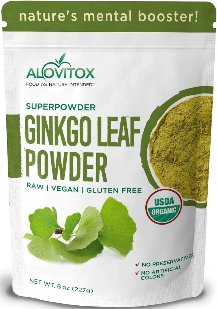 Ginkgo Bilobaリーフパウダー8oz - Ginkgo Bilobaティーは、健康な老化、記憶、焦点、気分と集中 - 100%ナチュラルジンコリーフエキス、ビーガン、非GMO&認定オーガニックGinkgoリーフパウダー