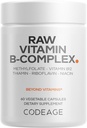 Codeage Raw Vitamin B-Complex Supplement - Essential B Vitamins with Probiotics, Digestive Enzymes, Fruits & Vegetables - 2-Month Supply - Methylfolate - Biotin - Vitamin B12 - Non-GMO - 60 Capsules