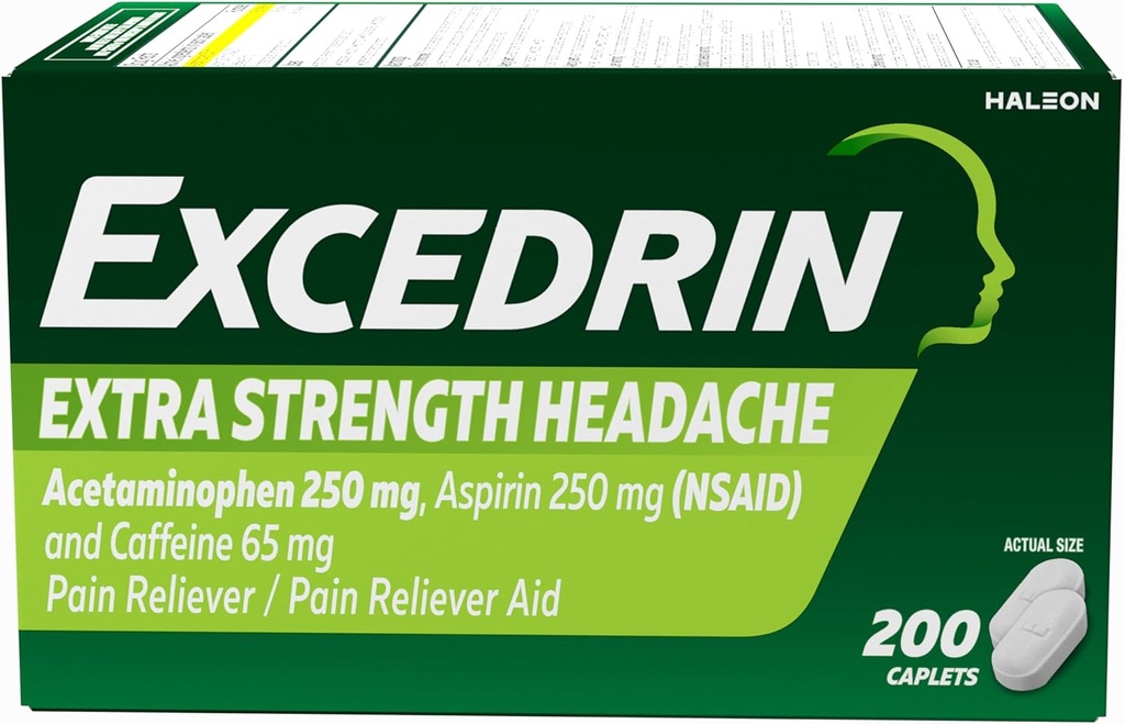 エキセドリンの頭痛の救助、アセトアミノフェン250mg、アスピリン250mg、カフェイン65mg、痛みの回復剤、200の計算のための余分強さの痛みの軽減小冊子