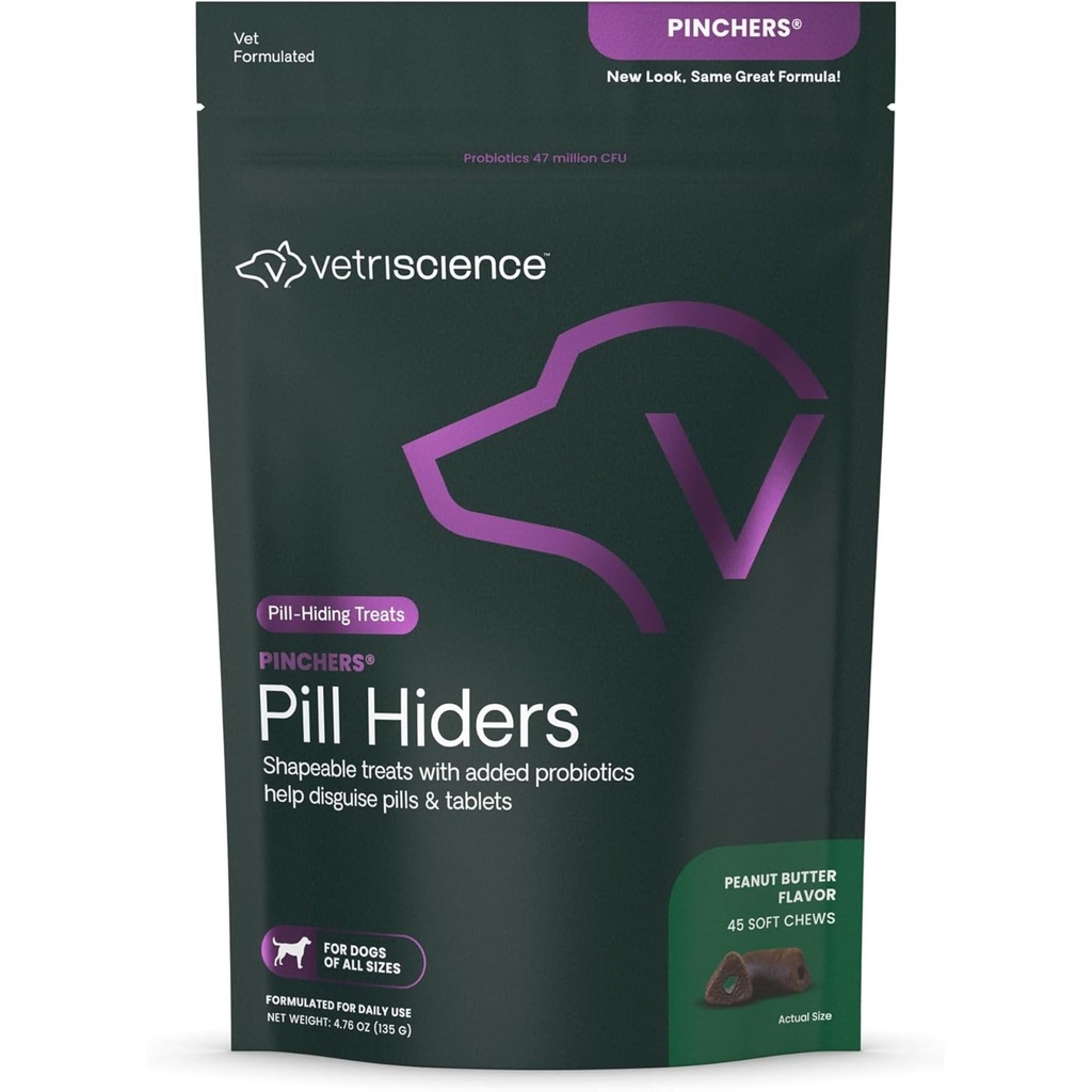 VETRISCIENCE Pinchersの丸薬は犬、Disguiseの小さい丸薬、カプセルおよびタブレット、柔らかくおよびChewy、Gutおよび免疫サポート、ピーナツのバター、45の計算のためのProbioticsの牛、非Greasyの丸薬の覆いを隠します