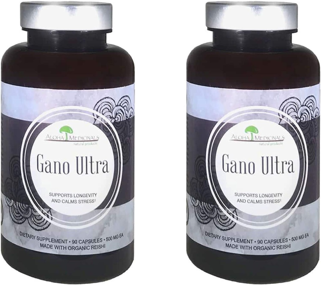 Alohaの薬用Gano Ultraの証明された有機のきのこの補足、自然な健康の補足、パック2、90のカプセルそれぞれ