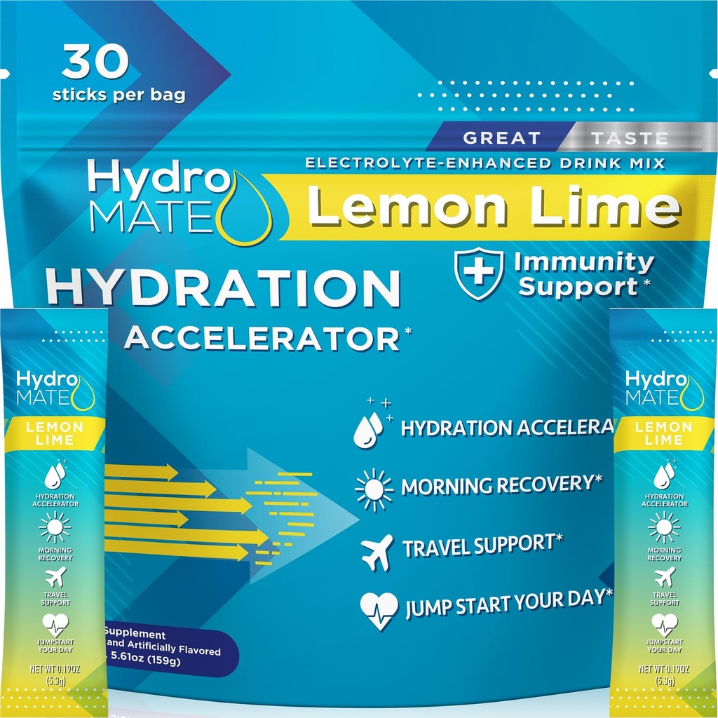 HydroMATEの電解物の粉のレモン ライムの保湿のパケットの低い砂糖30の計算