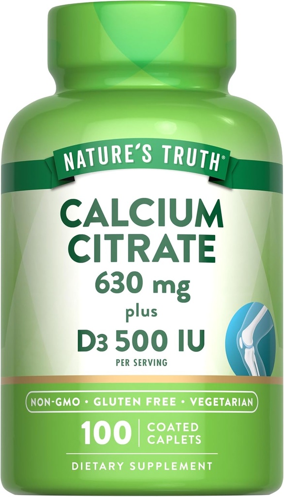 Nature's Truth Calcium Citrate with Vitamin D3 | 100 Caplets | Vegetarian, Non-GMO & Gluten Free Supplement