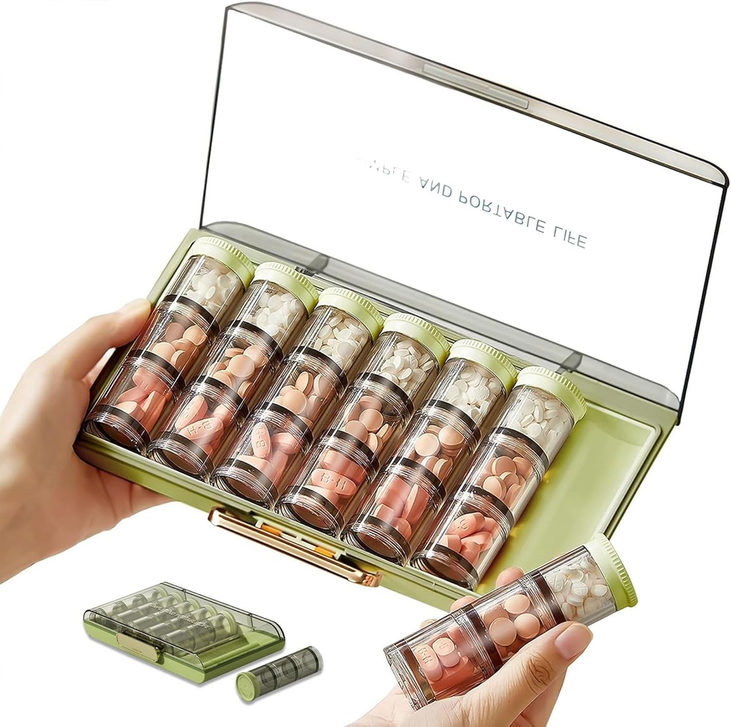 3 日ピルオーガナイザー 7 日, 大規模な週刊ピルオーガナイザー, 7 別の容器と週刊ピル ボックス, 薬用ビタミン魚油の補足のためのポータブル毎日の薬のプランナー ケース(グリーン)