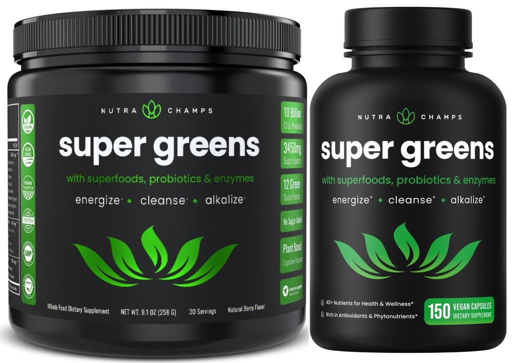 NutraChampsスーパーグリーンパウダー&スーパーグリーンカプセル
