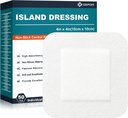 Island Dressing 4"x4", 50 Individually Packed Bordered Gauze Pads, 2"x2" Non-Stick Pad in Center with Adhesive Border, Highly Absorbent Non-Woven Medical Grade Bandages for Wounds, First Aid