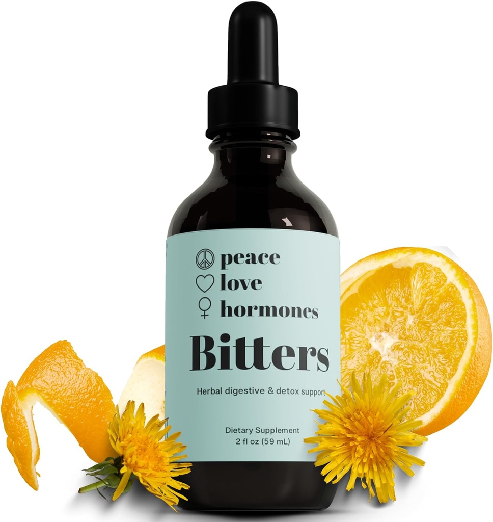 peace. love. hormones. Herbal Digestive Bitters Supplement for Women | USDA Organic Bitters for Digestion, Liver Detox with Gentian Root, Burdock Root, Dandelion Leaf Extracts - 2 fl oz, 59 Servings