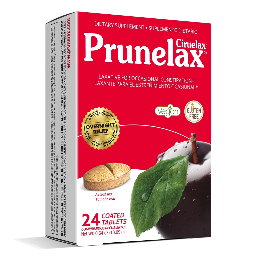Prunelax Ciruelax Regular Strength Laxative Tablets - Overnight Relief for Occasional Constipation, Senna Extract, Vegan & Gluten-Free, Fast-Acting Gentle Relief - 24ct