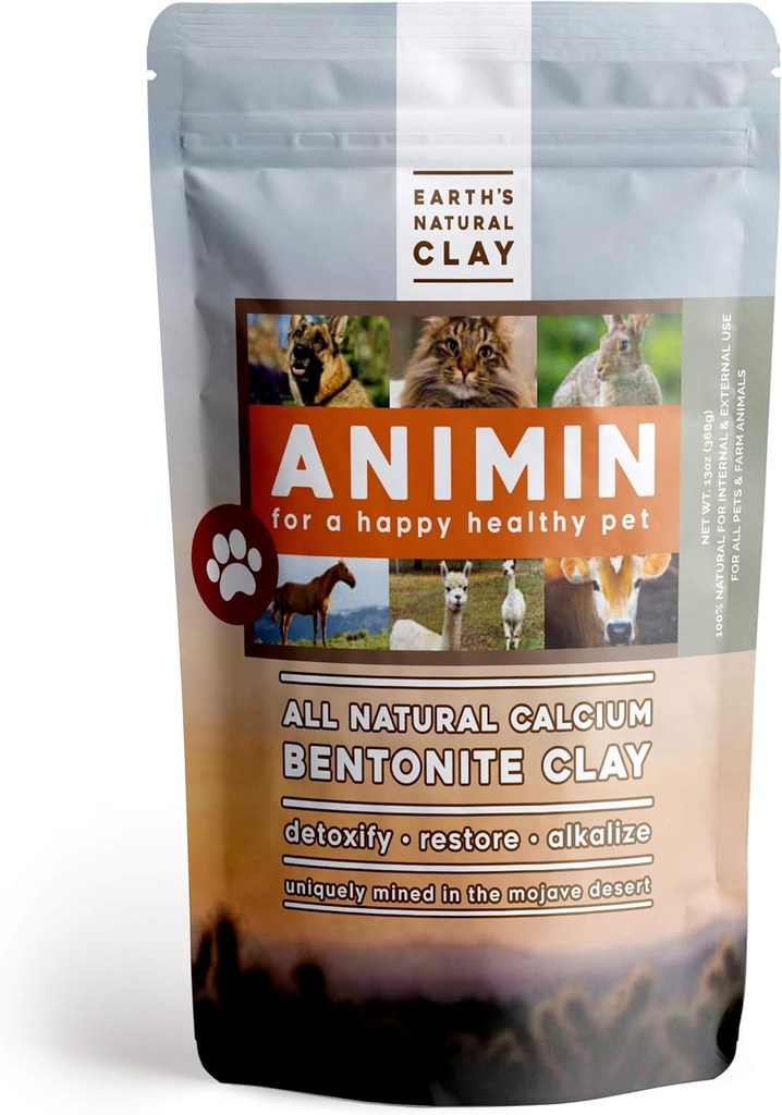 Earth's Living Animin Calcium Bentonite Clay for Pets | 13 oz | Alkalizing Detox Powder Relieves Arthritis, Diarrhea etc | Cleanses Toxins, Parasites, Bacteria | Supports Digestive and Immune System