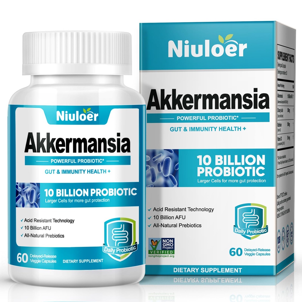 Akkermansia Probiotics、GLP-1 Probiotics for Women & Men - 10 Billion AFUs + Organic Prebiotics、Digestive、Gut、免疫及び全面的な健康は、ガット消化性ライニング機能を高めます(60カプセル、1パック)