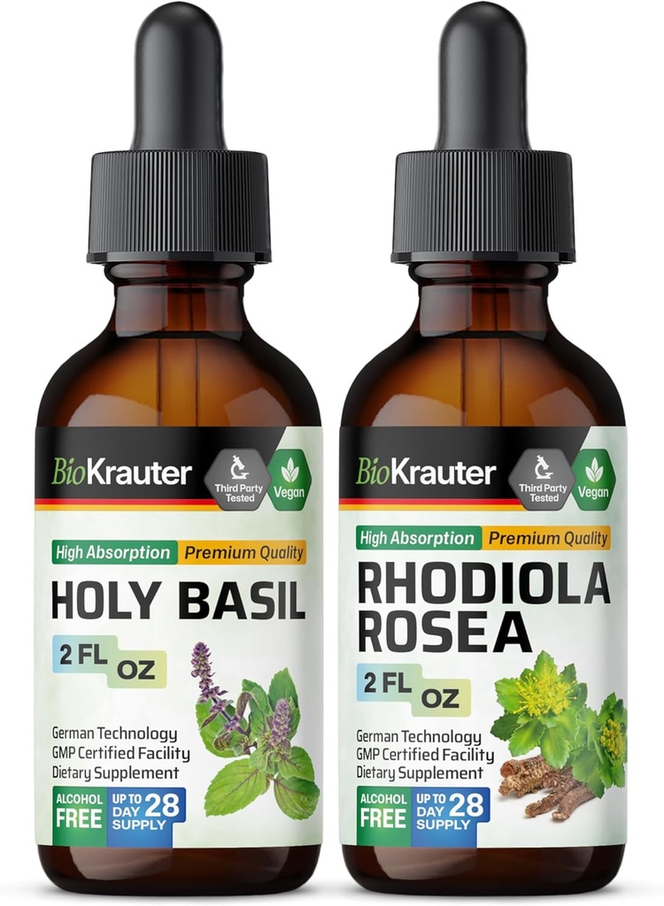 BIO KRAUTER 聖バジルチンチ 2 Fl. Oz. & Rhodiola Rosea Tincture 2 Fl. Oz.