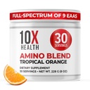 10X の健康のアミノ酸- 30 は EAA 及び BCAA の粉、必須のアミノ酸の補足が付いているプレワークアウト BCAA のサービング- BCAA 及び長寿、筋肉サポート、強さ、エネルギーのための EAAs - 熱帯オレンジ
