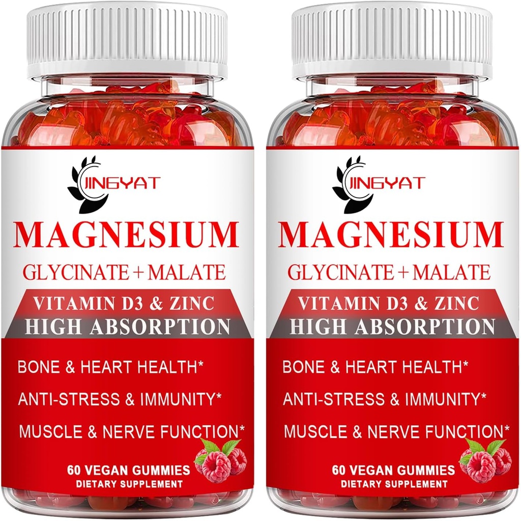(2 Pack) Cortisol Supplement Magnesium Gummies 1000mg for Men & Women, Magnesium Complex Supplement w/Glycinate 500mg, Malate 500mg, Vitamins D3, Zinc - Vegan & Natural