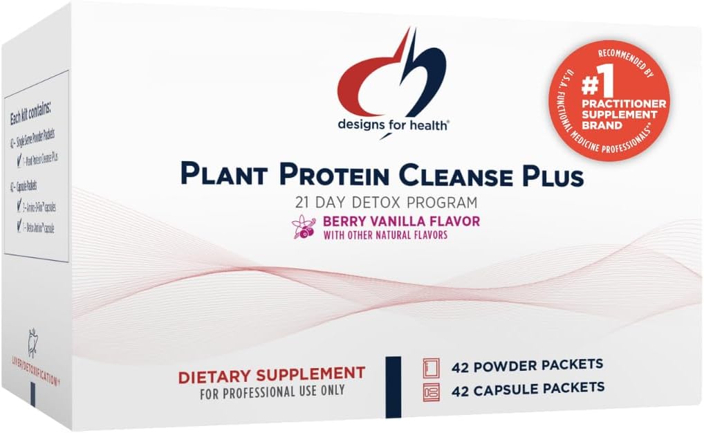 Designs for Health Plant Protein Cleanse Plus 21 Day Detox Program - Promotes Healthy Liver Function + Metabolic Cleanse with Antioxidants + Herbs, Vegetarian (42 Protein Powder Drink + Vitamin Packs)