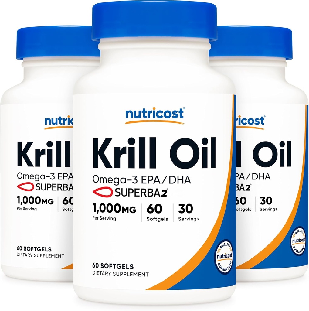 Nutricost Krill オイル1000mg; 60の液体のSoftgels (3本のびん) - Omega-3 EPA-DHA