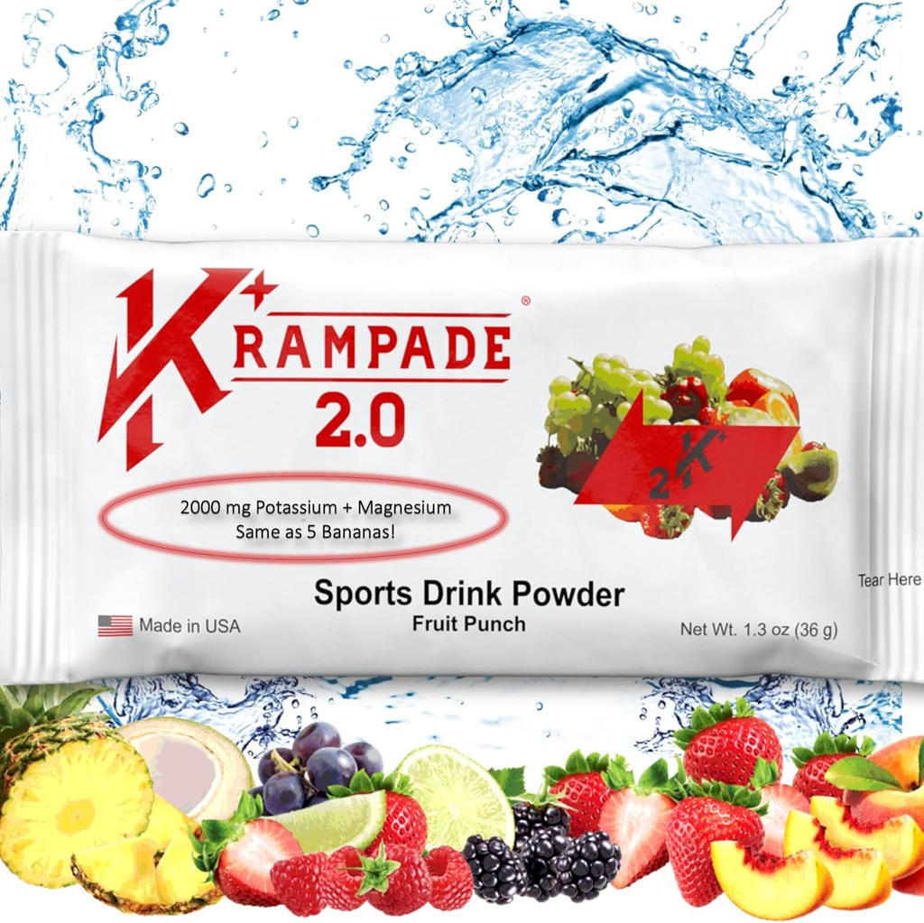 Krampade 2.0 2K:50のmgのマグネシウム+ 2000のmgのカリウムの湿気の軽減の電解物の飲み物の粉:より速い回復、より遅い疲労、最大限に活用された水和|20の単一サービングのパケット(フルーツ パンチ)
