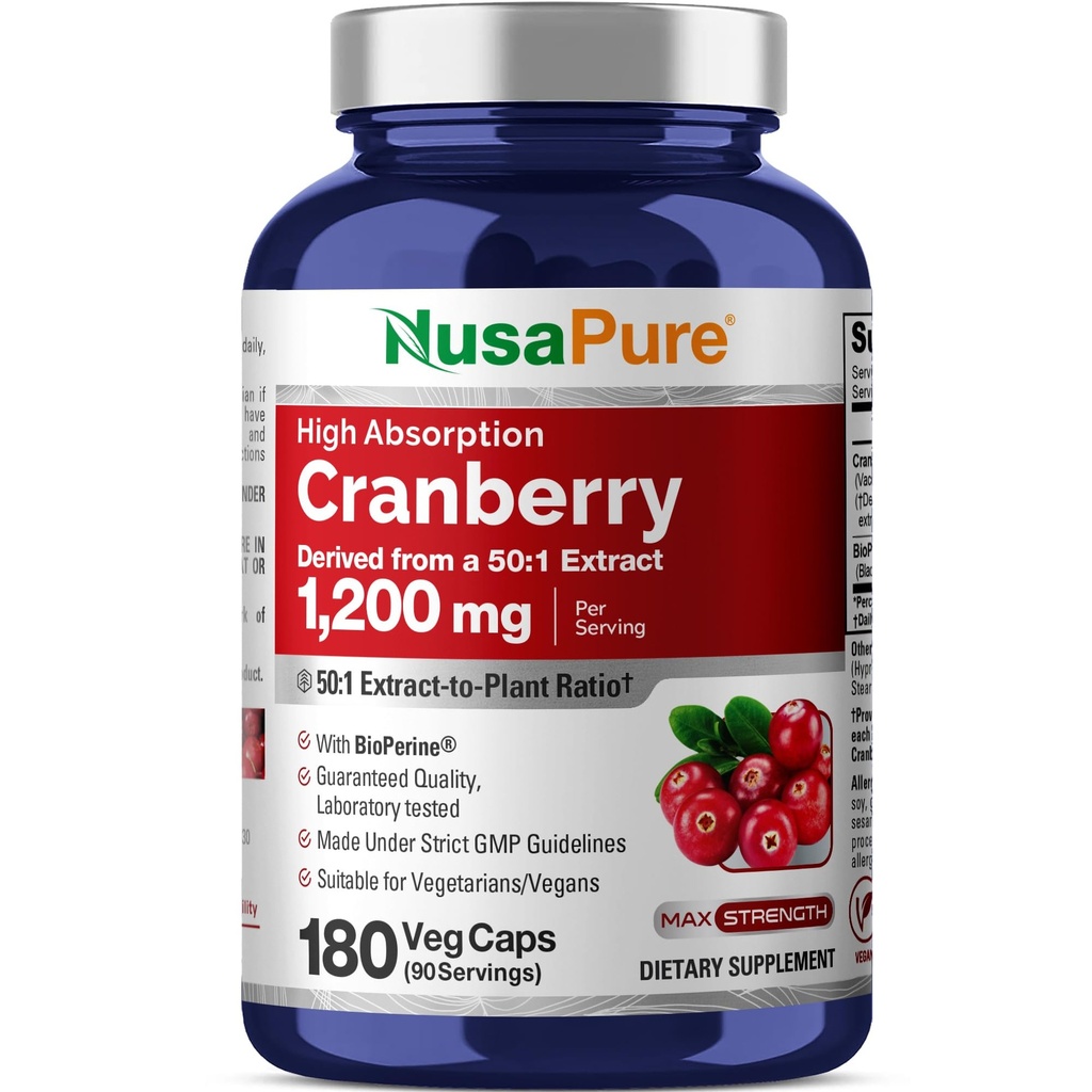 NusaPureクランベリー 60,000 mg 180ベジーキャップ(バイオパリン、非GMO、ビーガン)