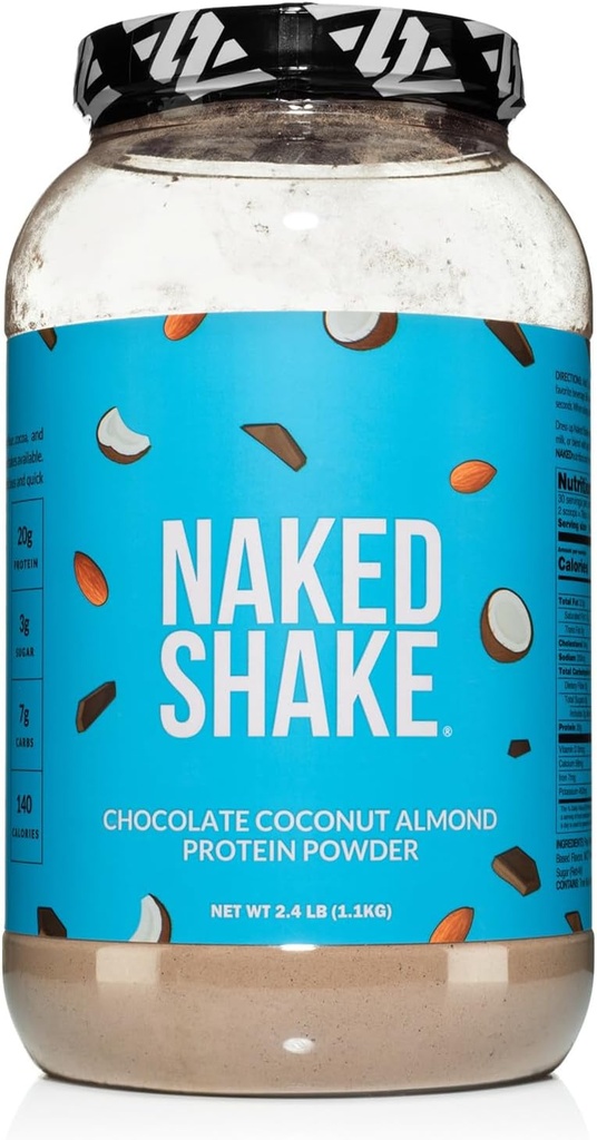 Naked Shake - チョコレートココナッツアーモンドプロテインパウダー - MCTオイル、グルテンフリー、大豆フリー、GMOや人工甘味料 - 30サービングと米国とカナダの農場から風味豊かな植物ベースのタンパク質