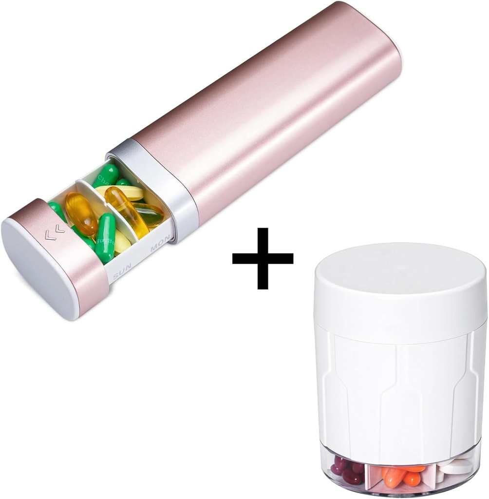 Betife XL ピルオーガナイザー - 旅行ケース - 7 コンパートメント - 毎月の Meds - 21 ラベル - スタイリッシュでポータブル
