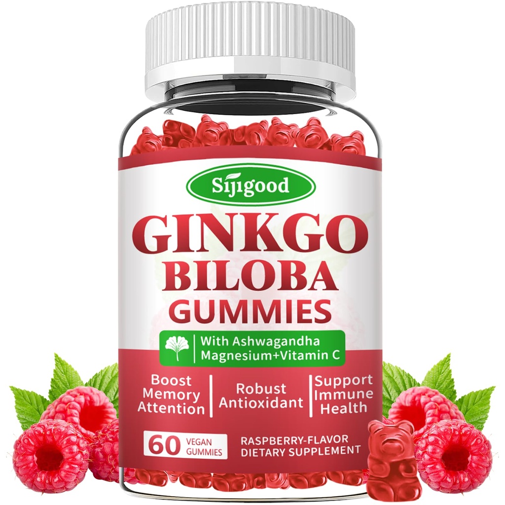 Ginkgo Bilobaは、Panax Ginsengとマグネシウム、Ginkgo Bilobaは、フォーカス、メモリ、および大人と子供のための脳の健康のためのサプリメント、ビーガンラズベリー味のガミー、60カウント