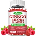 Ginkgo Bilobaは、Panax Ginsengとマグネシウム、Ginkgo Bilobaは、フォーカス、メモリ、および大人と子供のための脳の健康のためのサプリメント、ビーガンラズベリー味のガミー、60カウント