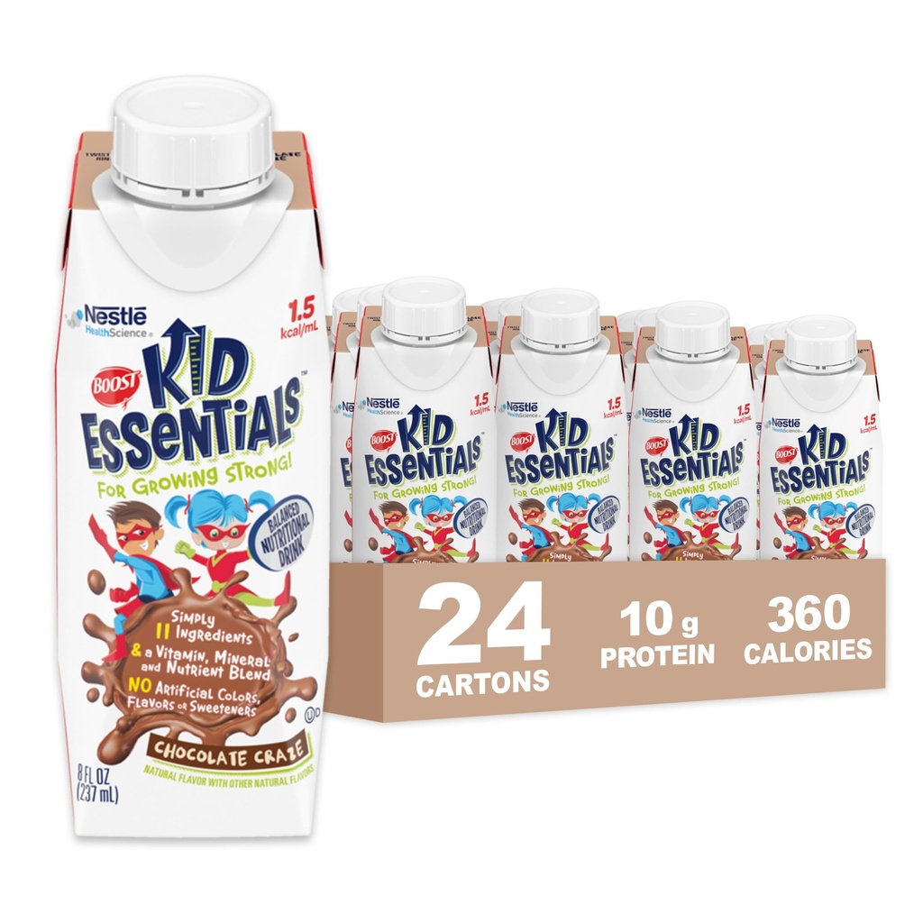 BOOST KIDのエッセンシャル(1.5 kcal / mL)チョコレートクレイズ栄養ドリンク、10gタンパク質、ビタミンC、D、B12、亜鉛、8 Fl Oz(24のパック)