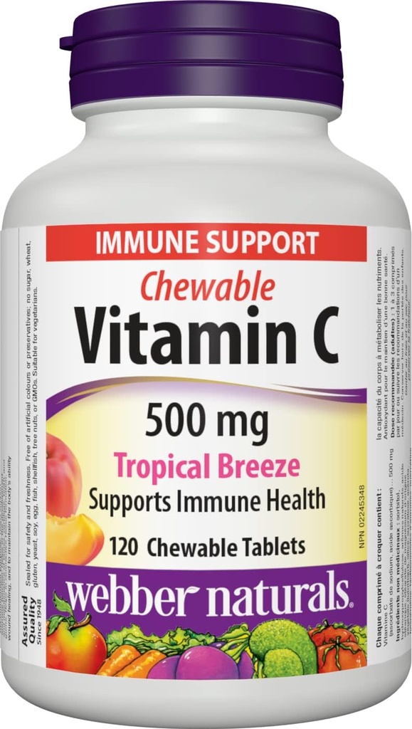 Webber NaturalsのビタミンCのChewable 500のmg、120の熱帯のBreezeの味のタブレット