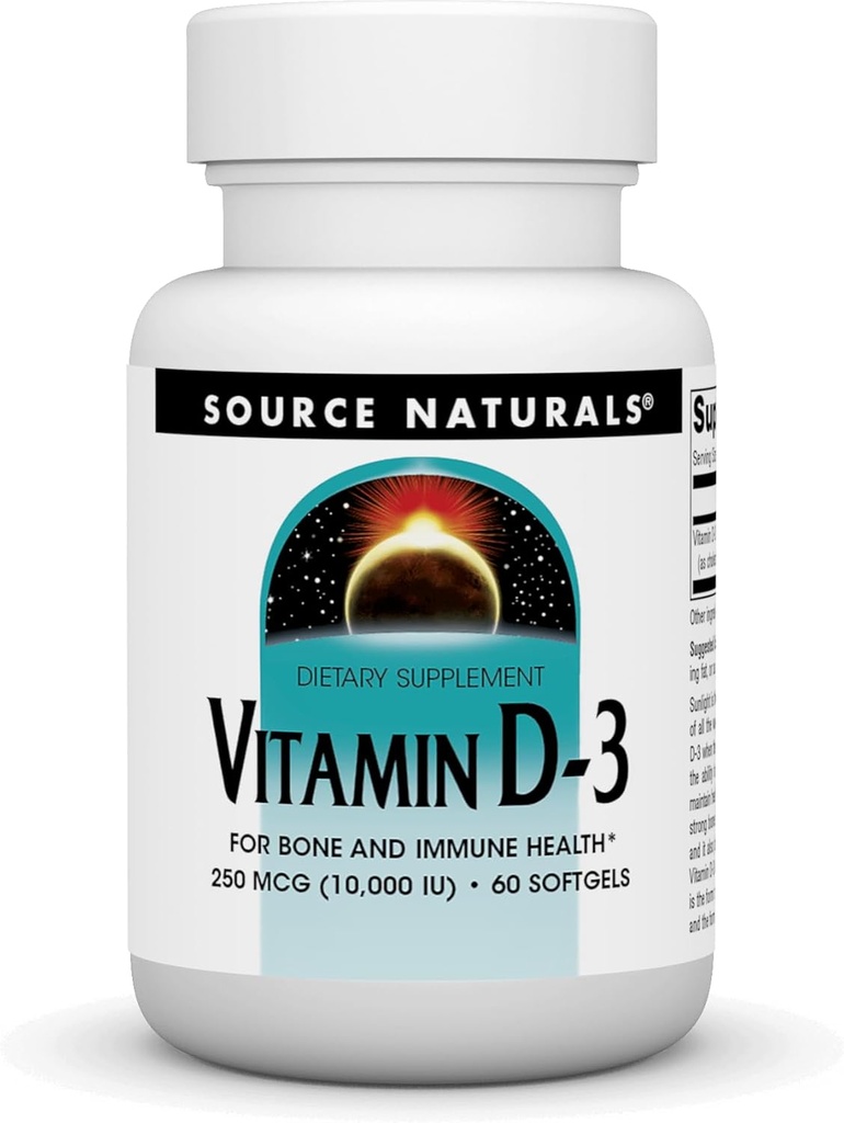 源のNaturalsのビタミンD-3の支持の骨及び免疫の健康*、250のmcg (10,000のIU) - 60のSoftgels