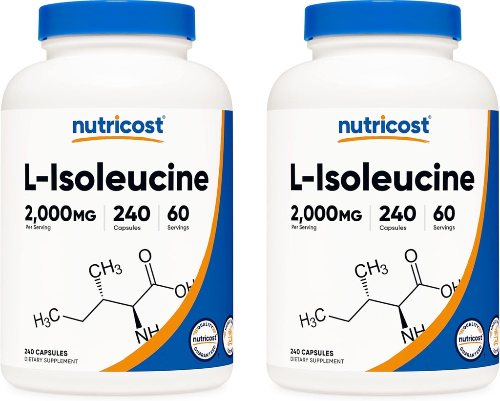 Nutricost L-Isoleucine 2000mg Per Serving, 240 Capsules Per Bottle (2 Bottles)