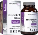Bluebonnet栄養の美しい味方Resveratrol 250mg、皮膚、酸化防止剤、美容栄養素、ビーガン、ベジタリアン、非GMO、グルテンフリー、大豆フリー、60野菜カプセル、60サービング
