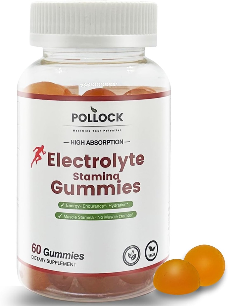 Electrolyte Gummies for Athletes - Orange Flavor, 60 Gummies for Electrolyte Replenishment, Enhanced Endurance & Musce Cramp Prevention, 2 Gummies per Serving