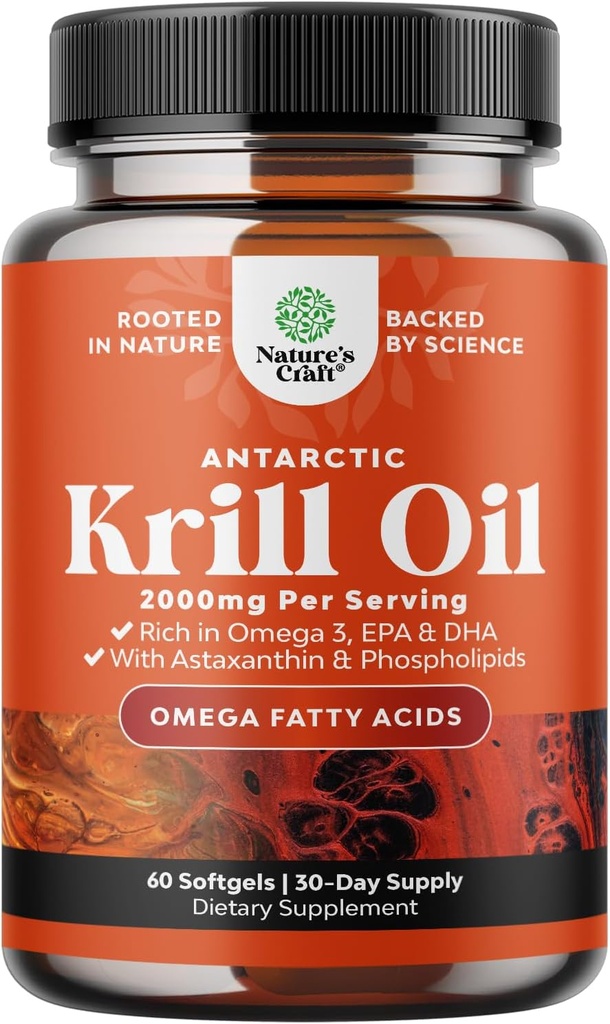 サービングごとのAntarctic Krillオイル2000mg Softgels - Omega 3 KrillオイルサプリメントEPA DHA&アスタキサンチン(60カウント)