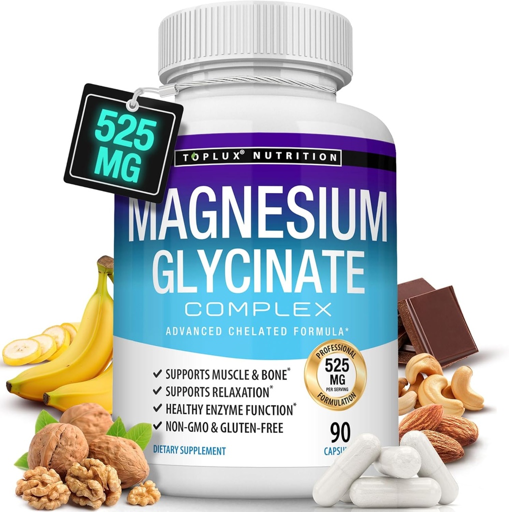 マグネシウムのGlycinate 525mg -純粋なマグネシウムのGlycinateとなされる高い吸収のChelatedのマグネシウムの補足-サポート 筋肉、睡眠、クランプ、回復Bisglycinateのコンプレックス ビーガン非GMO 90のカプセル