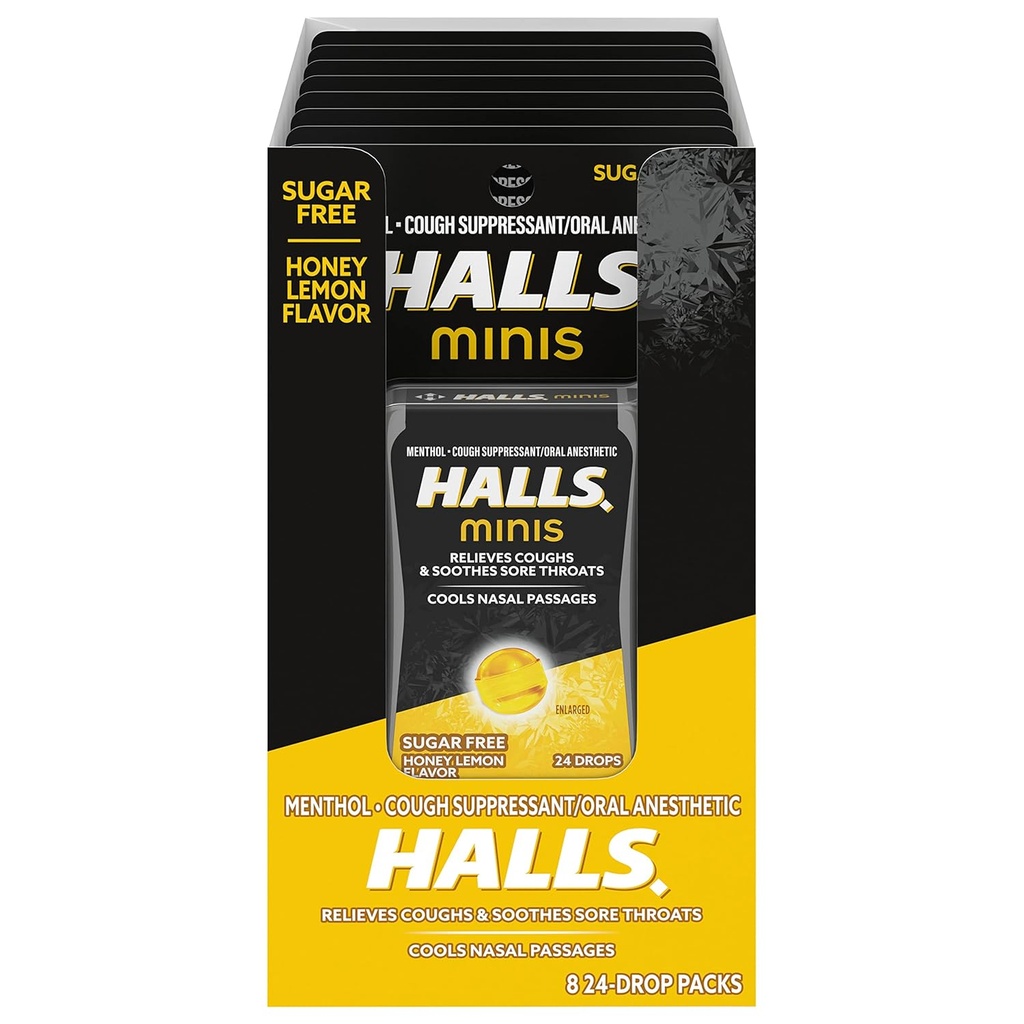 HALLSの小型蜂蜜のレモン味の砂糖の自由な咳の低下、24の低下(192の低下の合計)の8パック