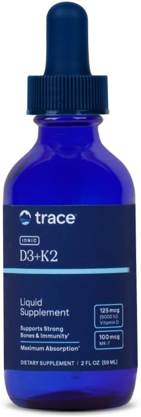 Trace Minerals Ionic D3+K2 - 骨と心臓の健康のための液体マルチビタミン - カルシウム吸収をサポート - 免疫システム補助 - ナチュラルサプリメント - 2 fl oz(296 人前)